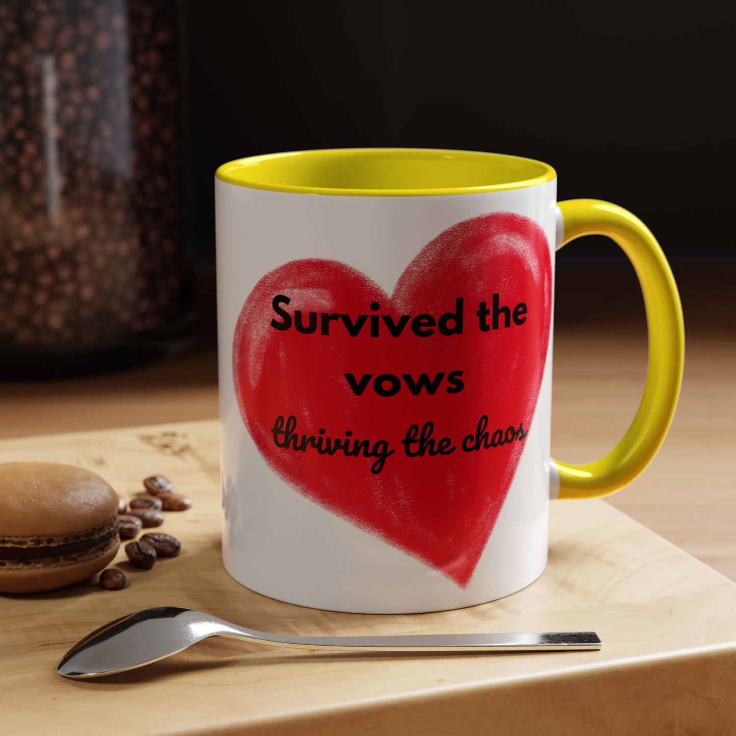 Accent Coffee Mug "Survived the vows, thriving the chaos (11, 15oz)